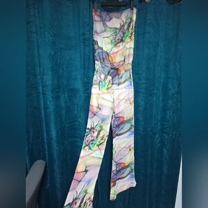 Monique Leshman Sample Piece Colorful Abstract Jumpsuit Silk With Lining Size SM